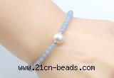 CFB819 4mm faceted round blue angel skin & potato white freshwater pearl bracelet