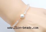 CFB821 4mm faceted round pink aventurine & potato white freshwater pearl bracelet