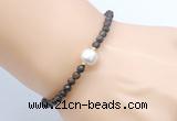 CFB830 4mm faceted round bronzite & potato white freshwater pearl bracelet