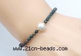 CFB837 4mm faceted round Indian bloodstone & potato white freshwater pearl bracelet