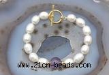 CFB909 Hand-knotted 9mm - 10mm rice white freshwater pearl & amethyst bracelet