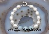 CFB911 Hand-knotted 9mm - 10mm rice white freshwater pearl & aquamarine bracelet