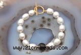 CFB937 Hand-knotted 9mm - 10mm rice white freshwater pearl & smoky quartz bracelet