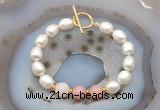 CFB965 Hand-knotted 9mm - 10mm rice white freshwater pearl & pink opal bracelet