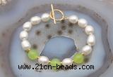 CFB993 Hand-knotted 9mm - 10mm rice white freshwater pearl & candy jade bracelet