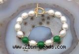 CFB994 Hand-knotted 9mm - 10mm rice white freshwater pearl & candy jade bracelet