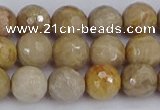 CFC230 15.5 inches 8mm faceted round fossil coral beads