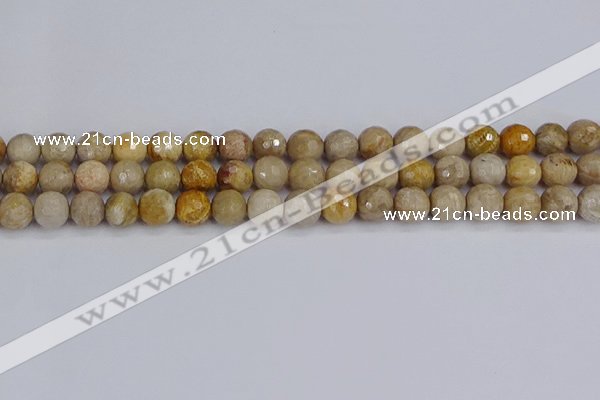 CFC230 15.5 inches 8mm faceted round fossil coral beads