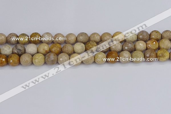CFC231 15.5 inches 10mm faceted round fossil coral beads