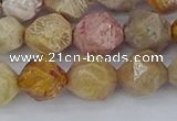 CFC238 15.5 inches 10mm faceted nuggets fossil coral beads