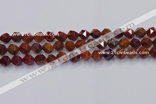 CFC308 15.5 inches 10mm faceted nuggets dyed coral jade beads