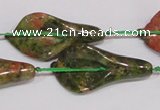 CFG07 15.5 inches 18*38mm carved trumpet flower unakite gemstone beads