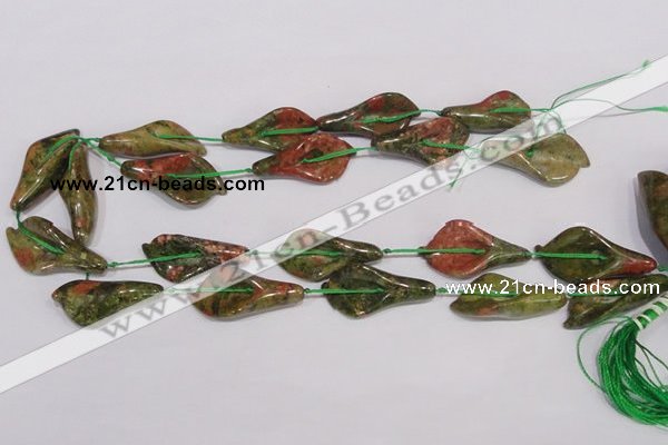 CFG07 15.5 inches 18*38mm carved trumpet flower unakite gemstone beads