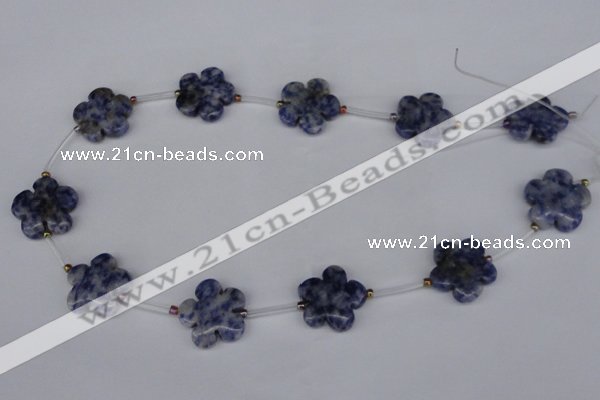 CFG1006 15.5 inches 20mm carved flower blue spot stone beads