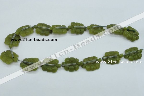 CFG11 15.5 inches 20*28mm carved leaf Korean jade beads