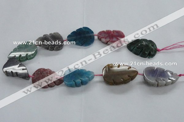 CFG1125 15.5 inches 25*35mm carved leaf agate gemstone beads