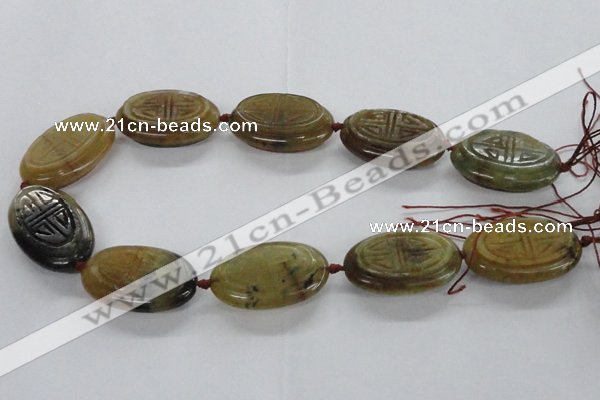 CFG1141 15.5 inches 25*40mm carved oval flower jade beads