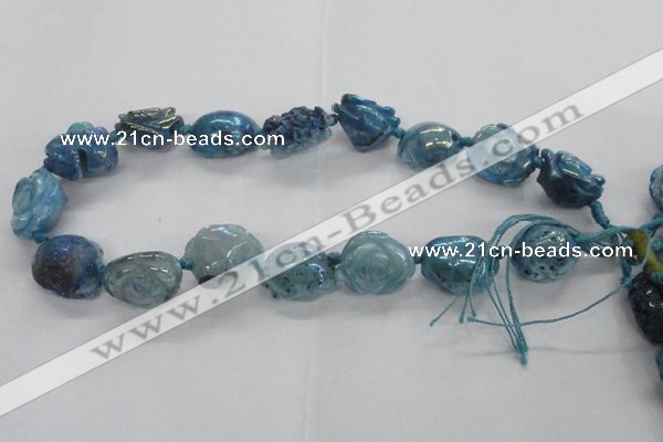 CFG1167 15.5 inches 25mm carved flower plated agate gemstone beads