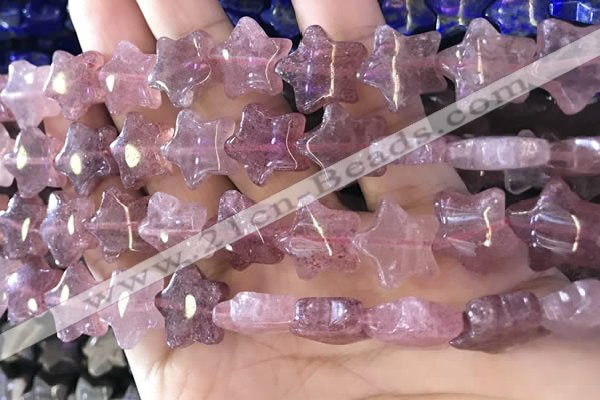 CFG1300 15.5 inches 15mm carved star strawberry quartz beads