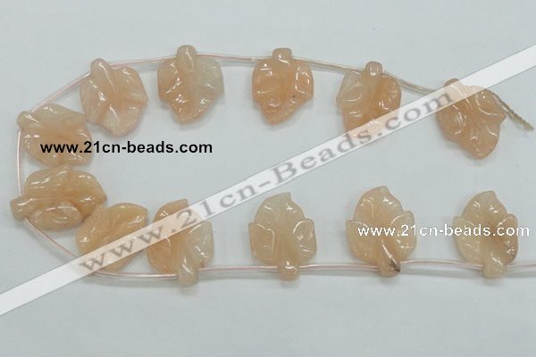 CFG14 15.5 inches 20*26mm carved leaf pink aventurine jade beads