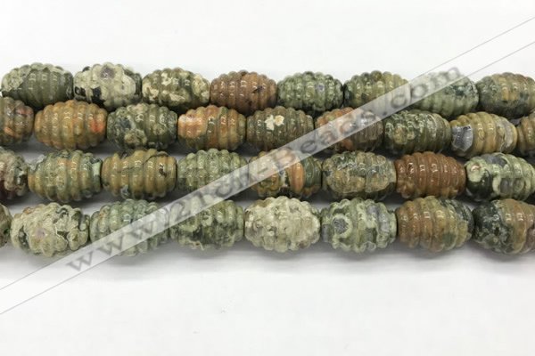 CFG1509 15.5 inches 15*20mm carved rice rhyolite gemstone beads