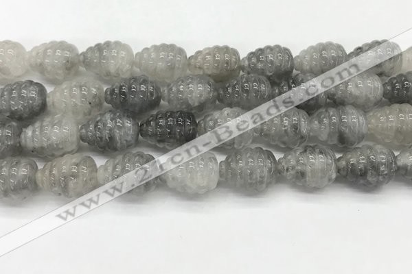 CFG1516 15.5 inches 15*20mm carved teardrop cloudy quartz beads