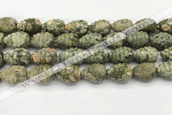 CFG1520 15.5 inches 15*20mm carved teardrop rhyolite gemstone beads