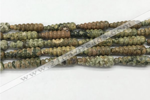 CFG1531 15.5 inches 10*35mm carved teardrop rhyolite gemstone beads