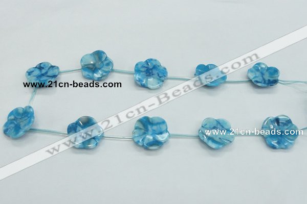 CFG18 15.5 inches 24mm carved flower blue crazy lace agate beads