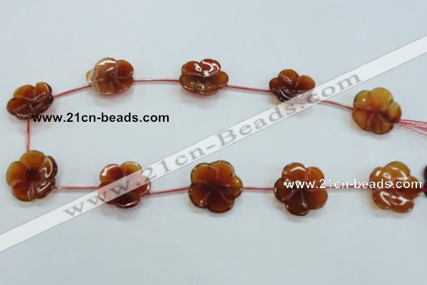 CFG19 15.5 inches 24mm carved flower natural red agate beads
