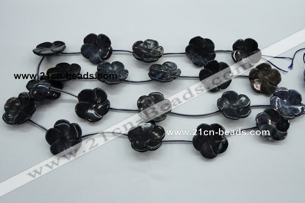 CFG201 15.5 inches 24mm carved flower blue dumortierite beads