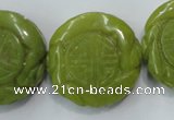 CFG203 15.5 inches 31mm carved coin Korean jade gemstone beads