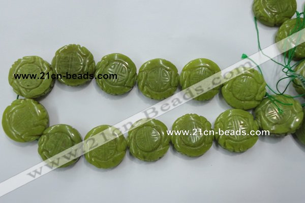 CFG203 15.5 inches 31mm carved coin Korean jade gemstone beads