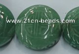 CFG204 15.5 inches 31mm carved coin green aventurine jade beads