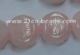 CFG205 15.5 inches 24mm carved coin rose quartz gemstone beads