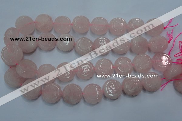 CFG205 15.5 inches 24mm carved coin rose quartz gemstone beads