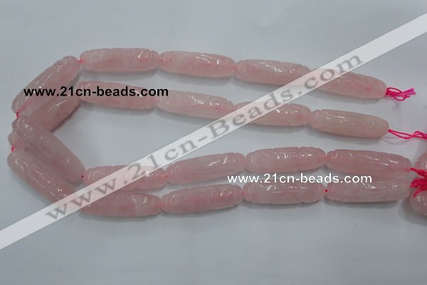 CFG208 15.5 inches 12*40mm carved rice rose quartz gemstone beads