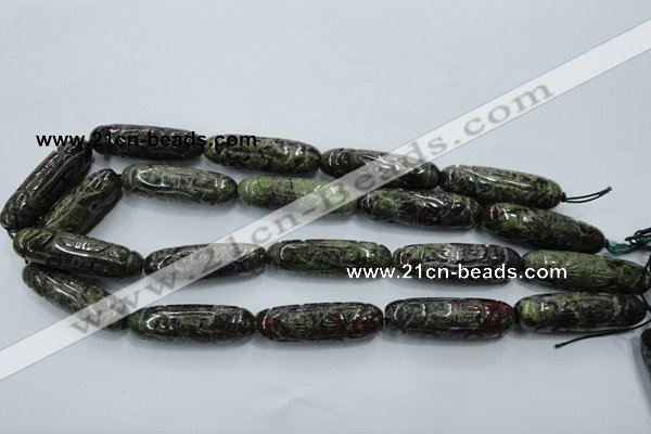 CFG210 15.5 inches 12*40mm carved rice dragon blood jasper beads