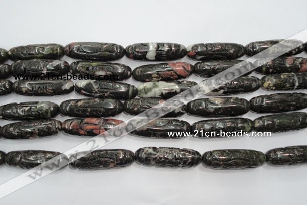 CFG211 15.5 inches 12*40mm carved rice plum blossom jade beads