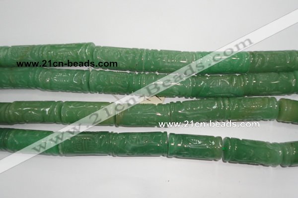 CFG213 15.5 inches 14*31mm carved column green aventurine jade beads