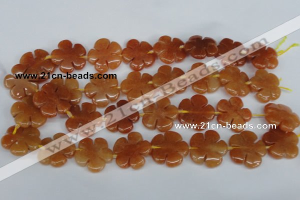 CFG217 15.5 inches 24mm carved flower red aventurine beads