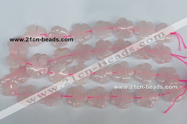 CFG219 15.5 inches 24mm carved flower rose quartz beads