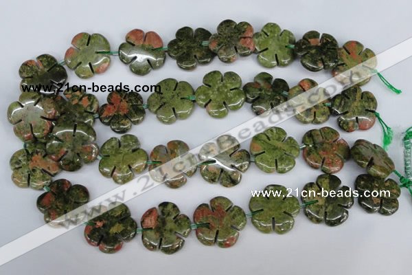 CFG221 15.5 inches 24mm carved flower unakite gemstone beads