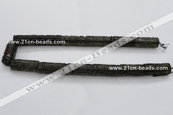 CFG223 15.5 inches 14*31mm carved column smoky quartz beads