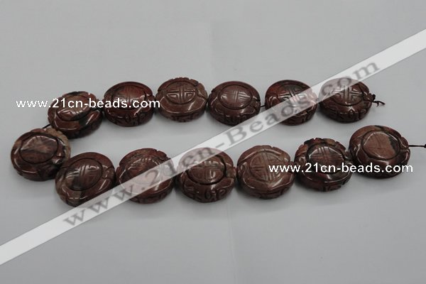 CFG226 15.5 inches 31mm carved coin red picture jasper beads