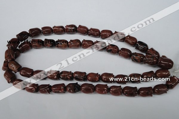 CFG236 15.5 inches 10*15mm carved flower mahogany obsidian beads