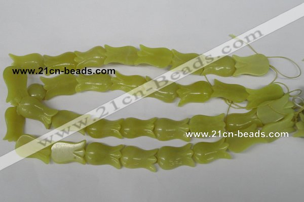 CFG240 15.5 inches 15*25mm carved flower olive jade gemstone beads