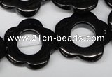 CFG260 15.5 inches 25mm carved flower black agate gemstone beads