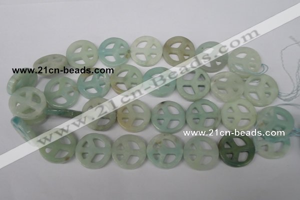 CFG265 15.5 inches 25mm carved coin amazonite gemstone beads