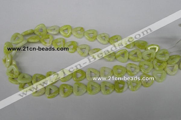 CFG275 15.5 inches 15*15mm carved triangle lemon jade beads